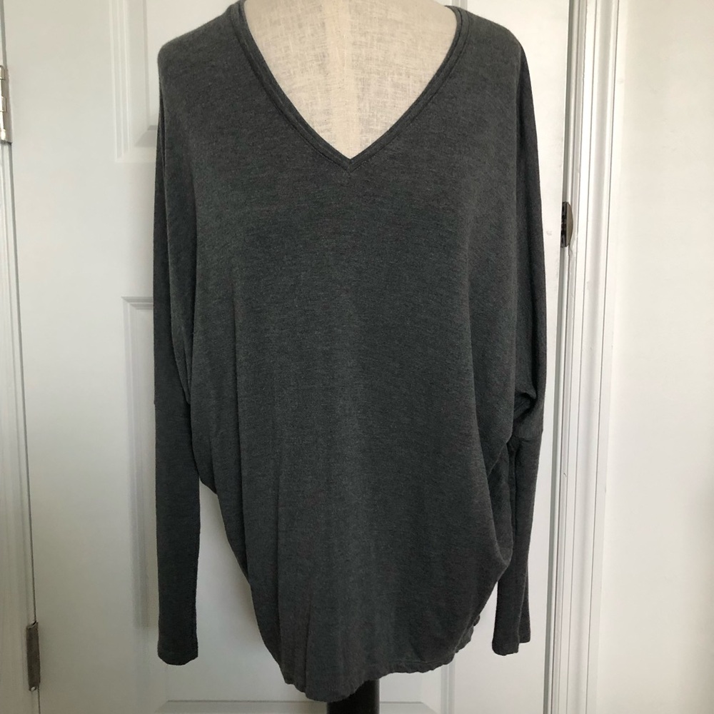 White House Black Market Oversized Dolman V-Neck Pullover - Charcoal Gray